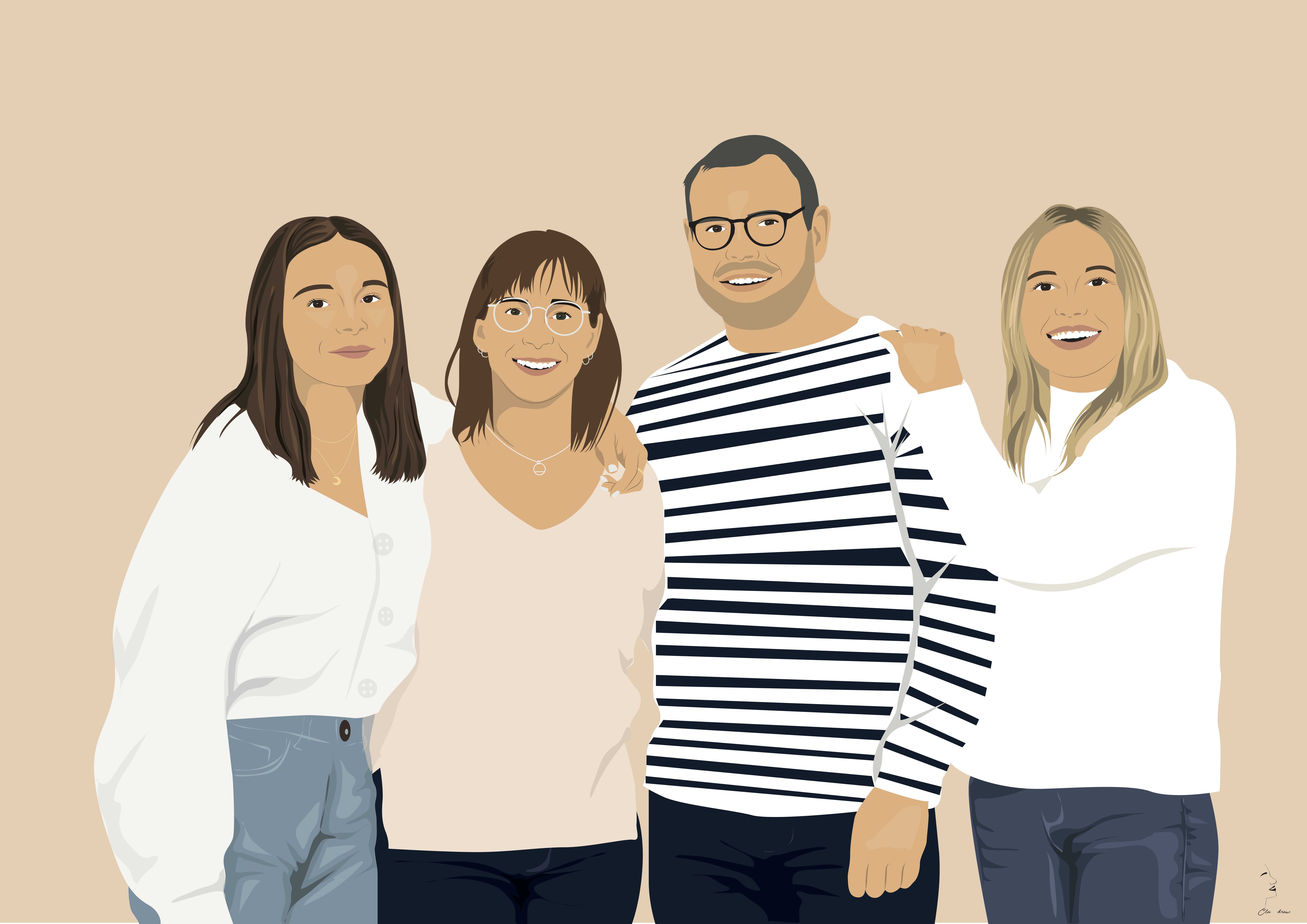 illustration personnalisée en famille